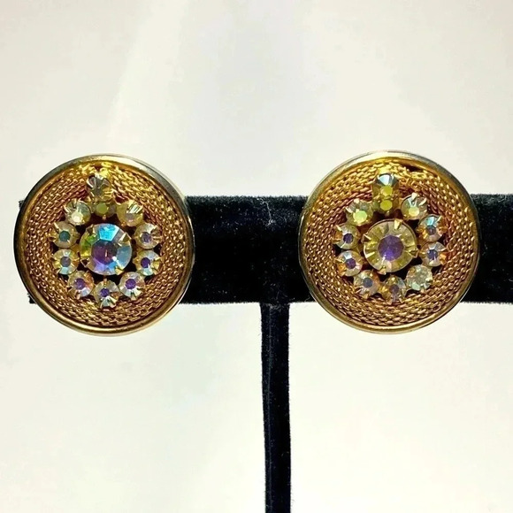 VINTAGE CLIP ON AURORA BOREALIS EARRINGS
